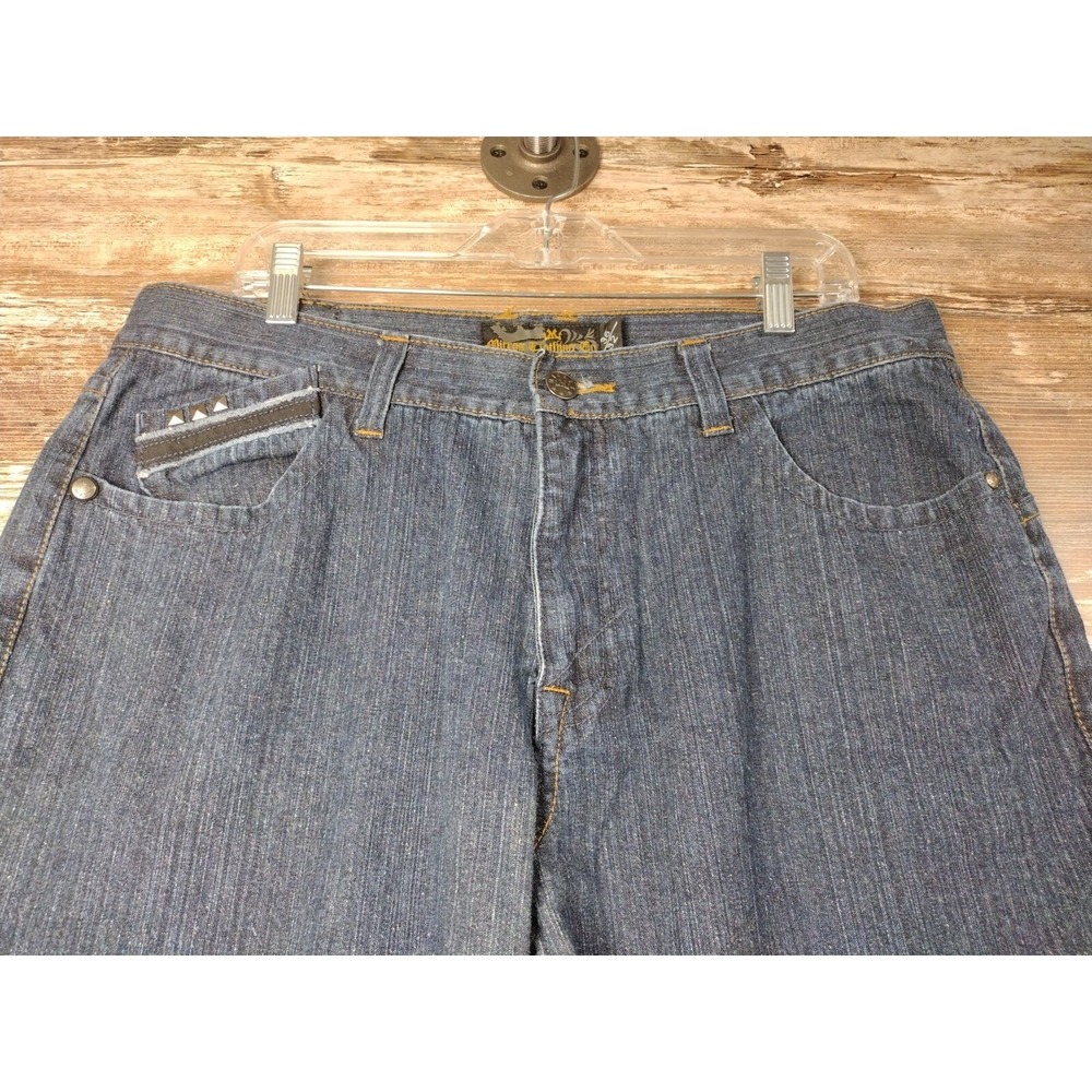 Micros Clothing Y2k Baggy Jeans Bootcut Dark Blue Denim Stud Pockets 36x32 90's - Picture 2 of 16